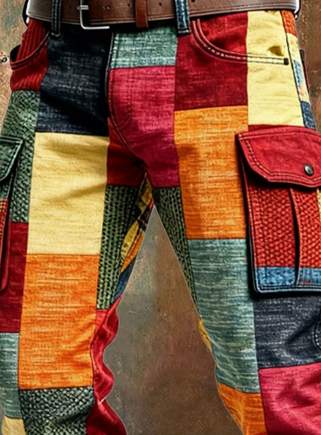 Men's Relaxed-Fit Colourblock Patchwork Cargo Pants