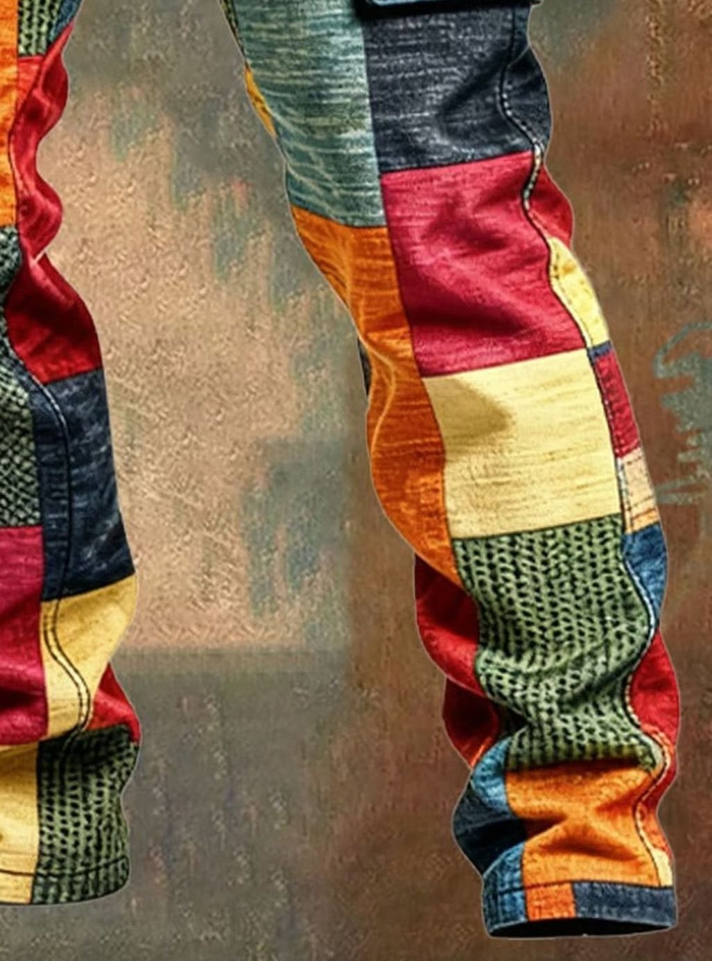 Men's Relaxed-Fit Colourblock Patchwork Cargo Pants
