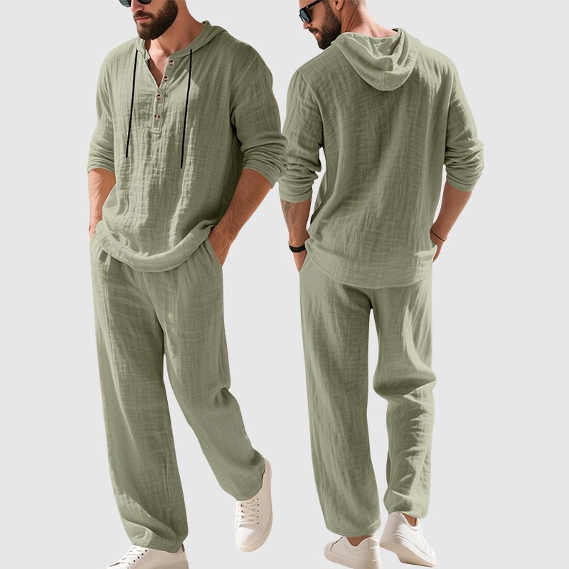 Men's Relaxed-Fit Hooded Linen Two-Piece Set