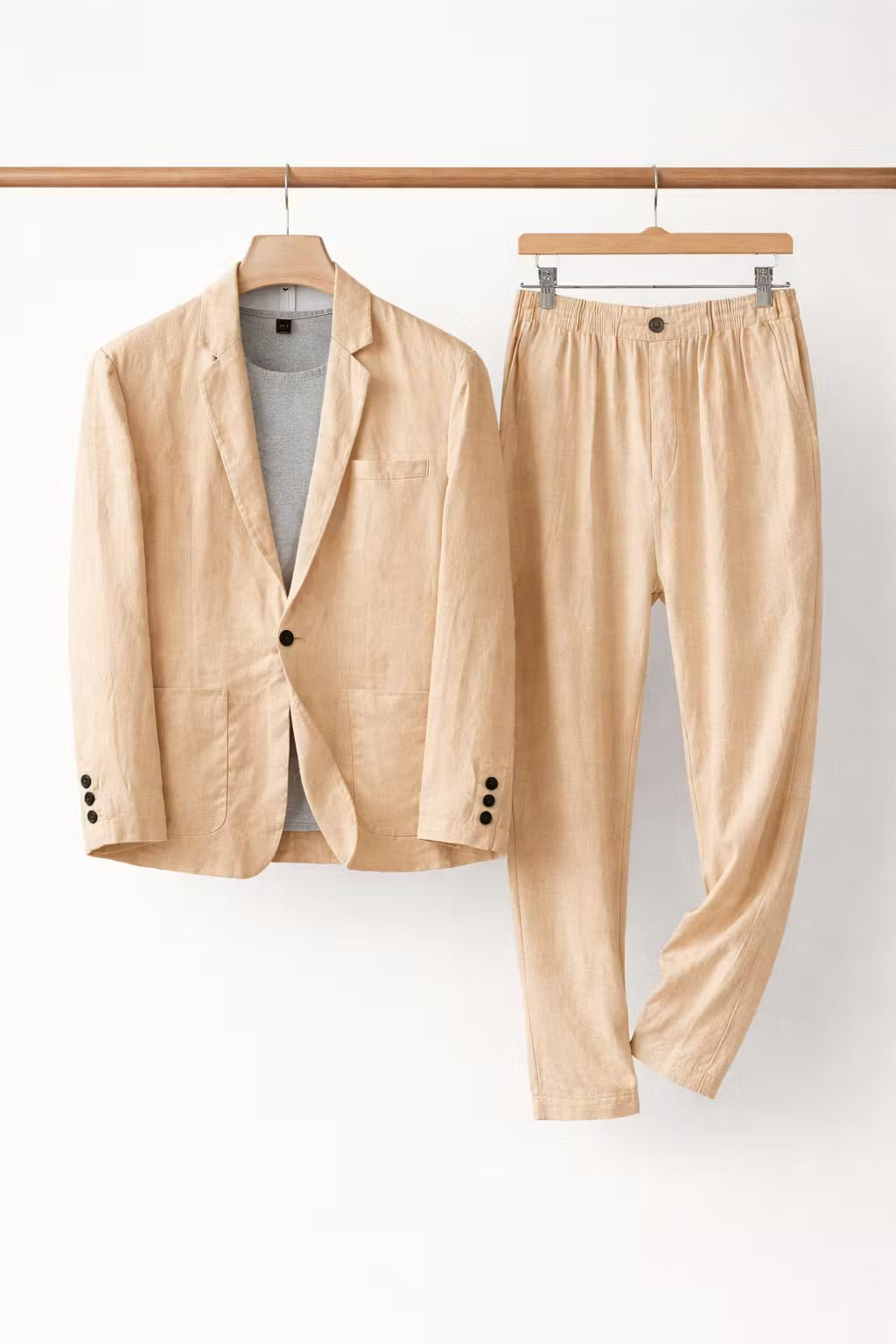 Men's Relaxed-Fit Linen Two-Piece Suit Set - Khaki
