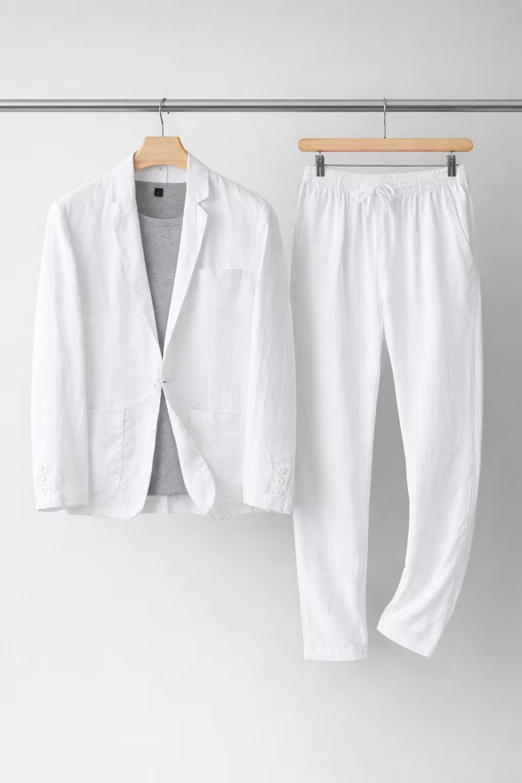 Men's Relaxed-Fit Linen Two-Piece Suit Set - White
