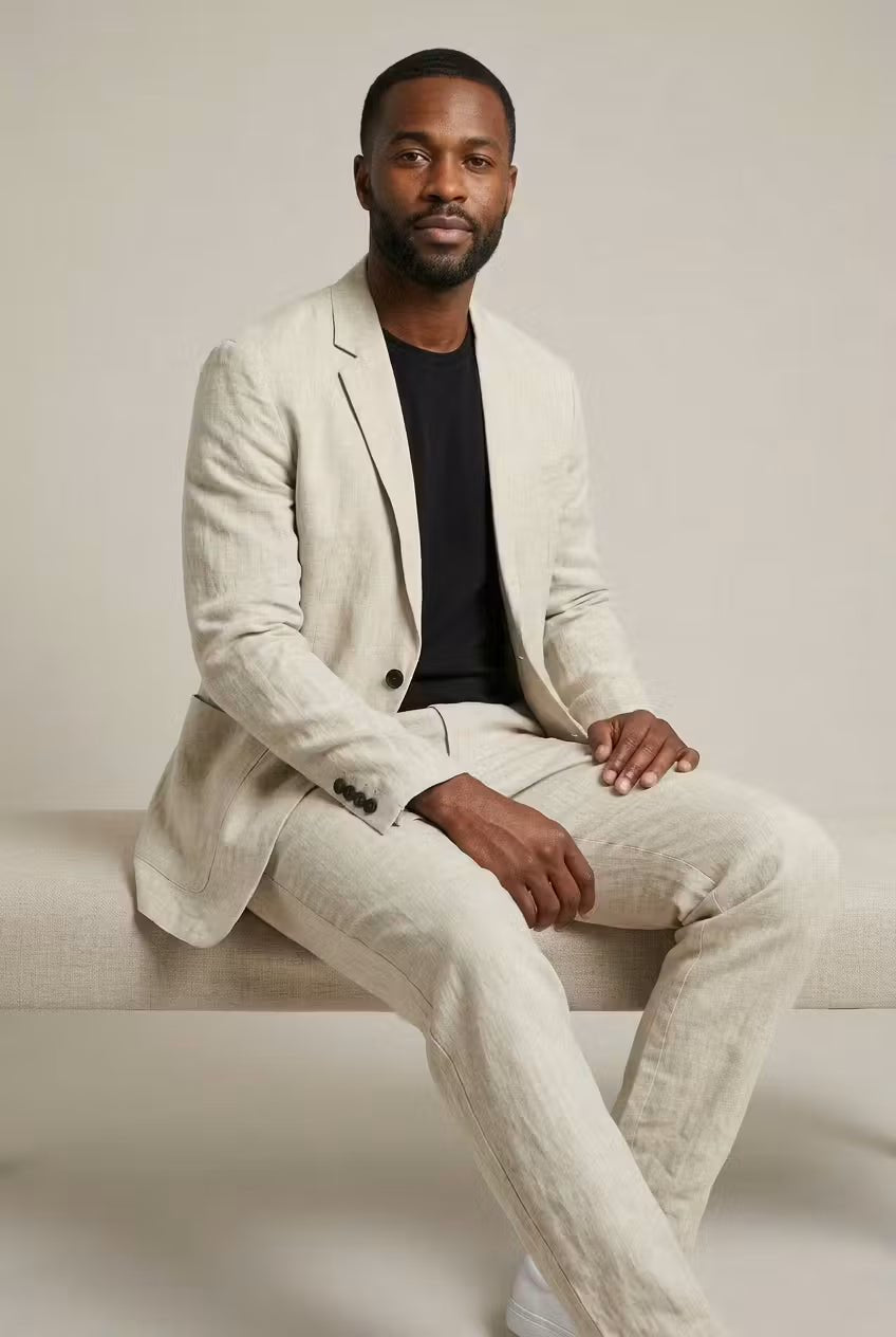 Men's Relaxed-Fit Linen Two-Piece Suit Set