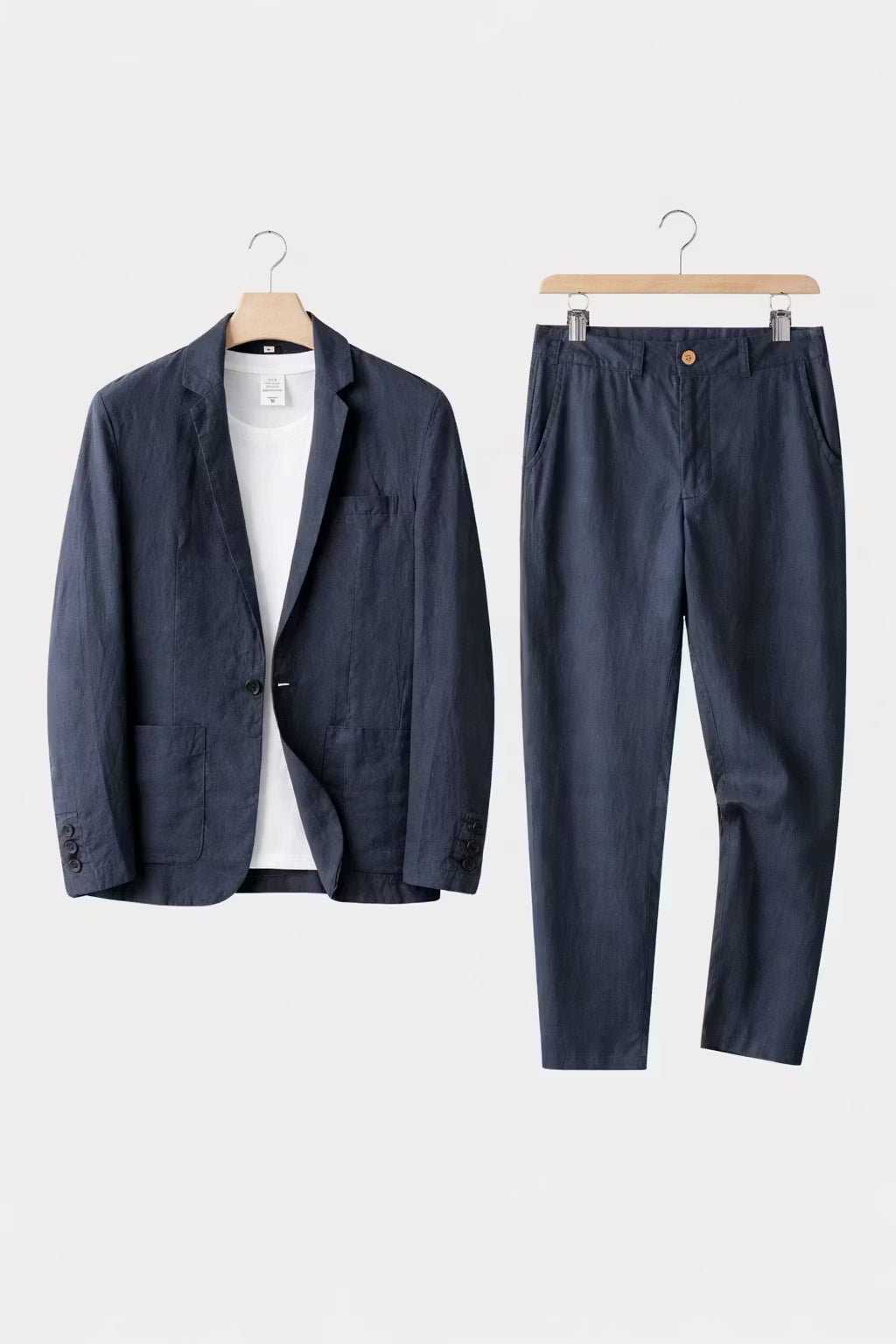 Men's Relaxed-Fit Linen Two-Piece Suit Set - Blue
