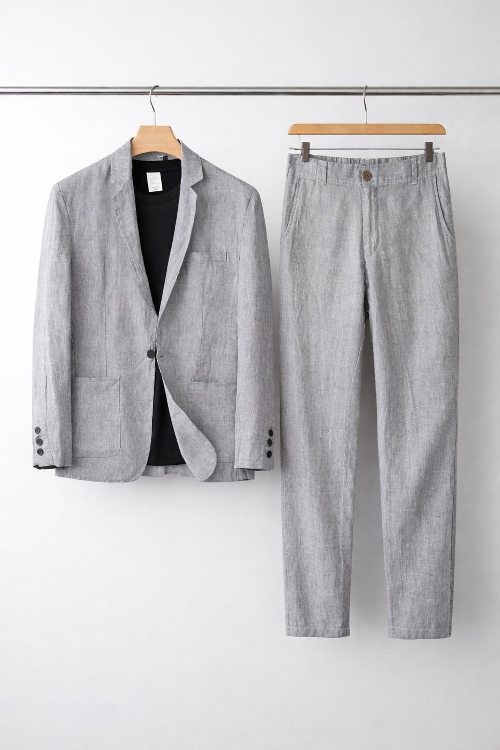 Men's Relaxed-Fit Linen Two-Piece Suit Set - Gray