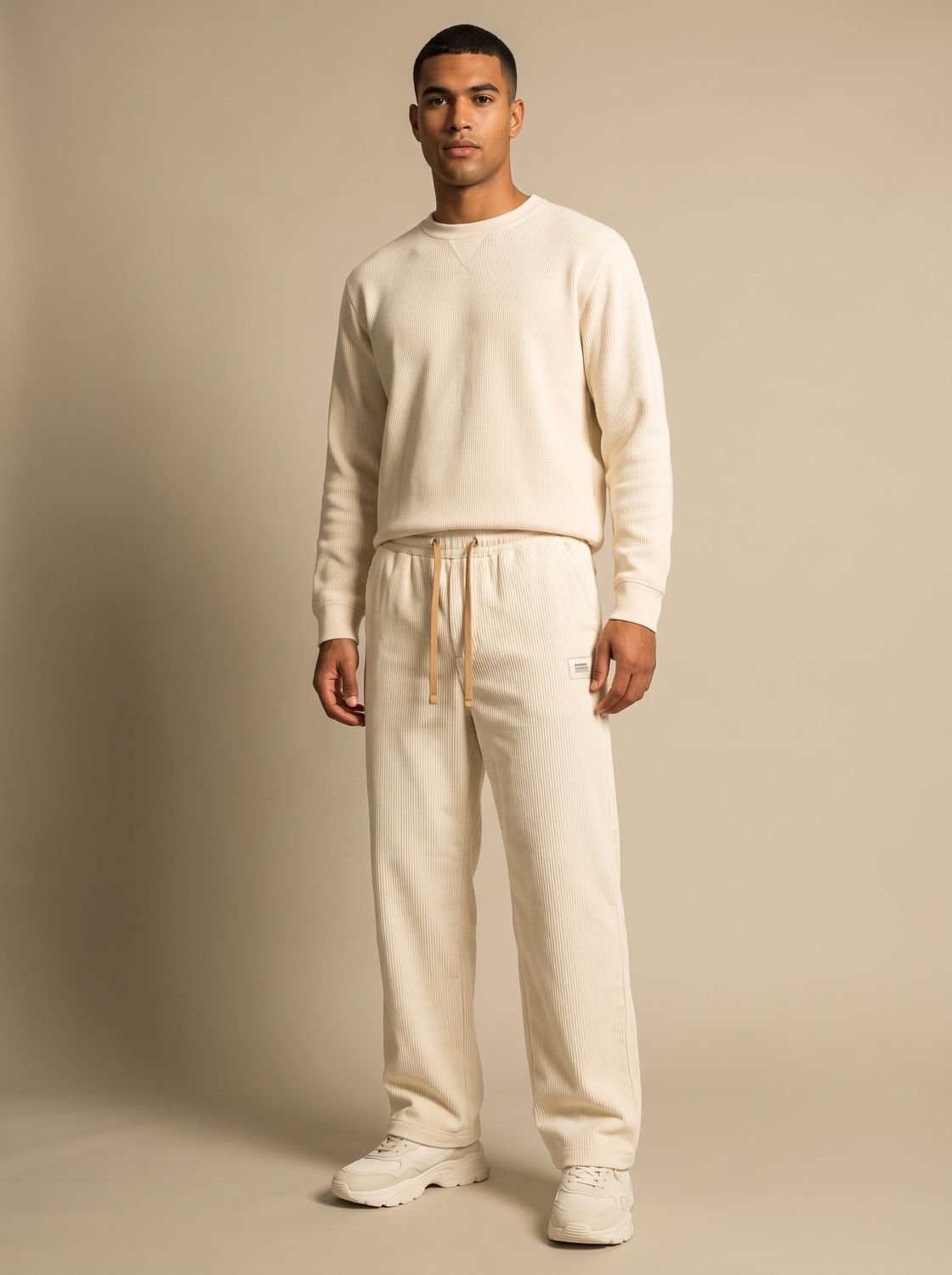 Men's Relaxed Wide-Leg Corduroy Drawstring Pants - Apricot