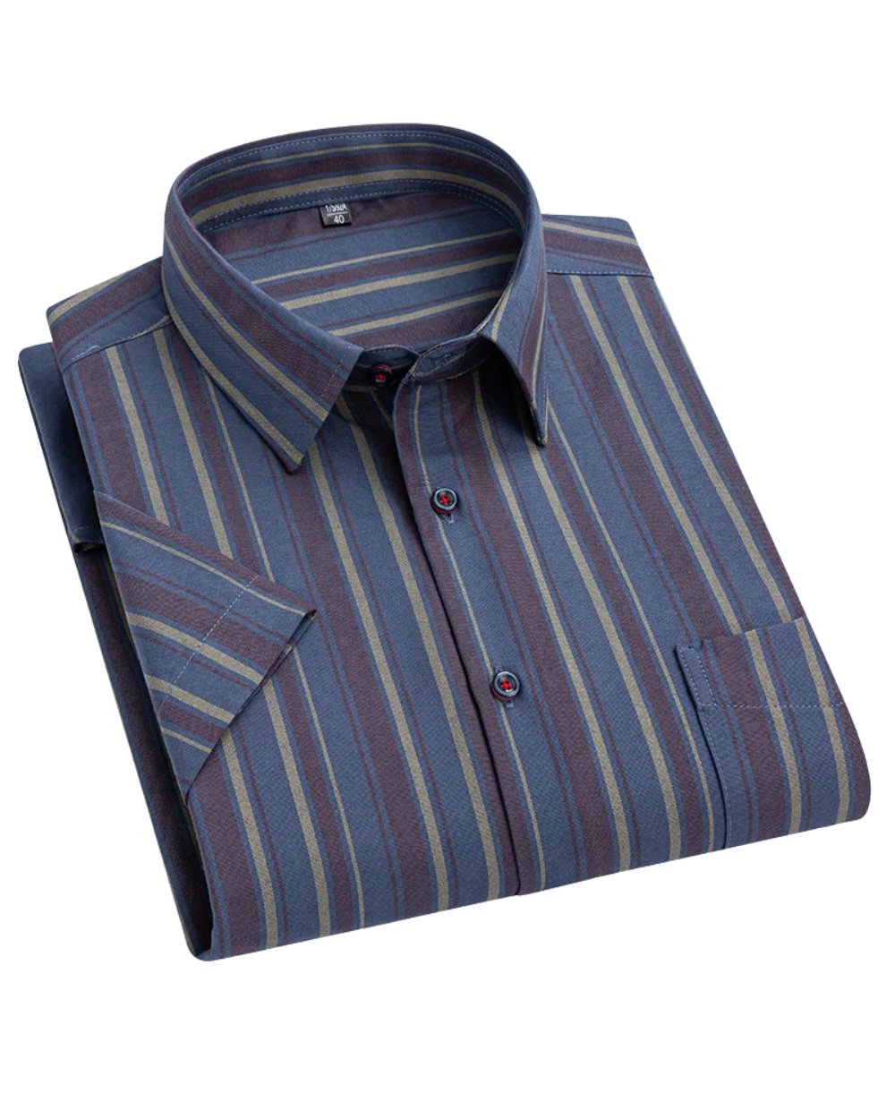 Men's Short Sleeve Cotton Shirt Striped Button-Up Casual