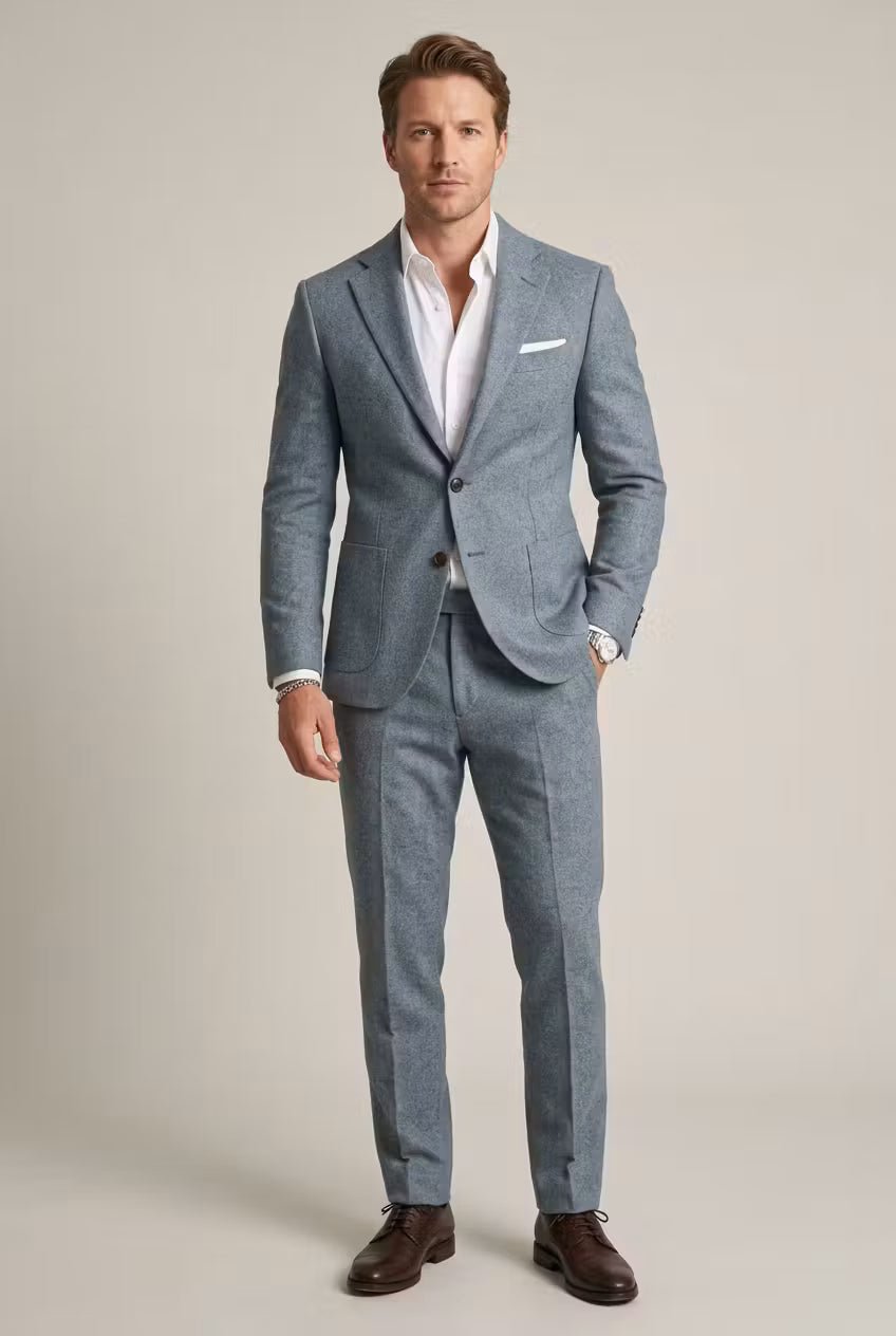 Men's Slim-Fit Structured Nylon Blend Two-Piece Set - Light Blue