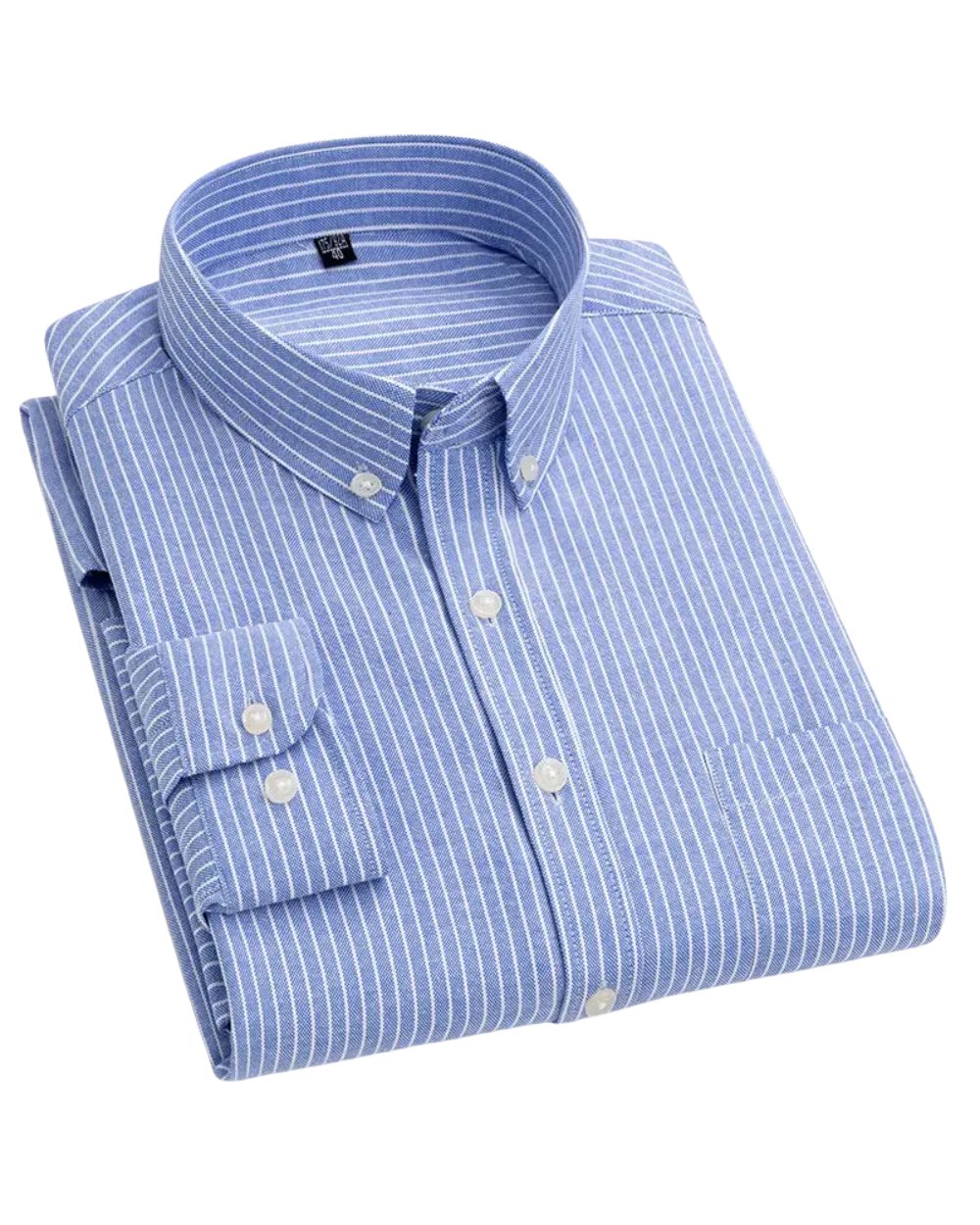 Men's Striped Cotton Shirt Button Down Long Sleeve - Blue