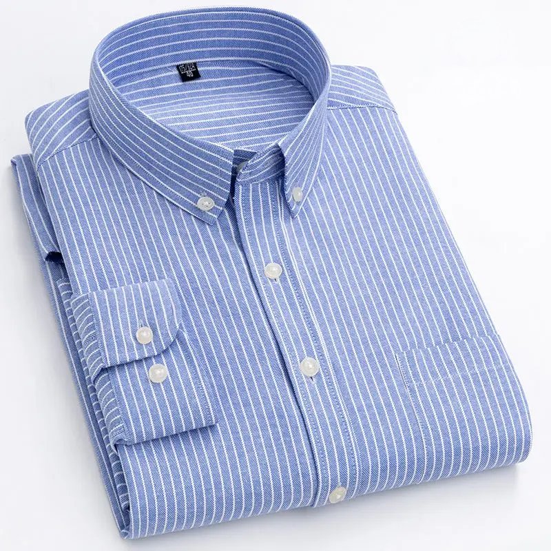 Men's Striped Cotton Shirt Button Down Long Sleeve