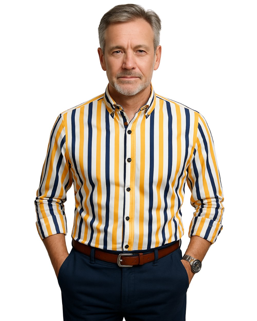 Men's Striped Cotton Shirt Relaxed Fit Long Sleeve