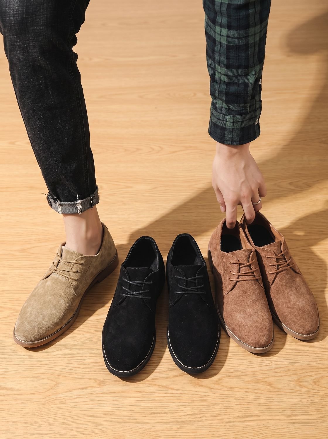 Men's Suede Lace-Up Derby Shoes Minimalist Oxford