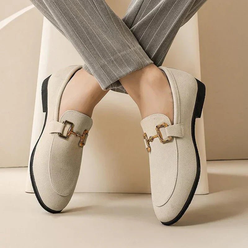 Men's Suede Loafers Slip-On Gold Chain Detail Dress