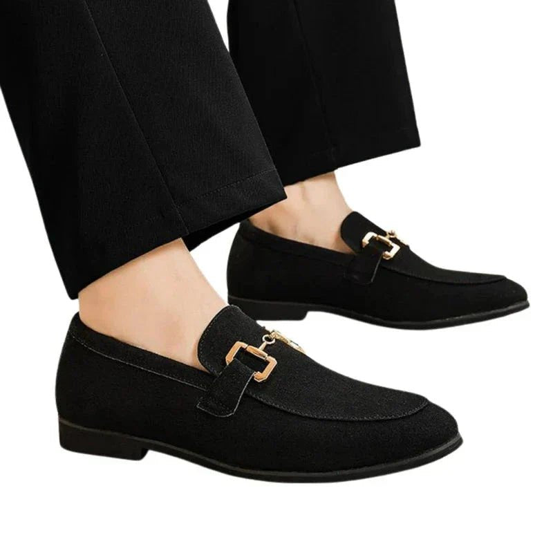 Men's Suede Loafers Slip-On Gold Chain Detail Dress