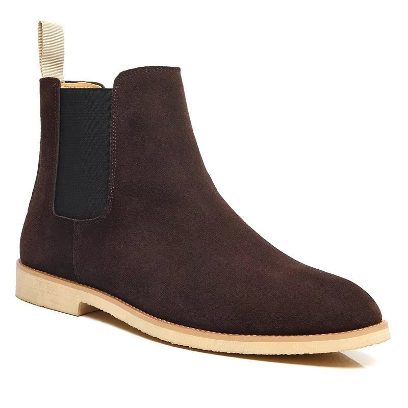 Men's Suede Slip-On Chelsea Ankle Boots - Brown