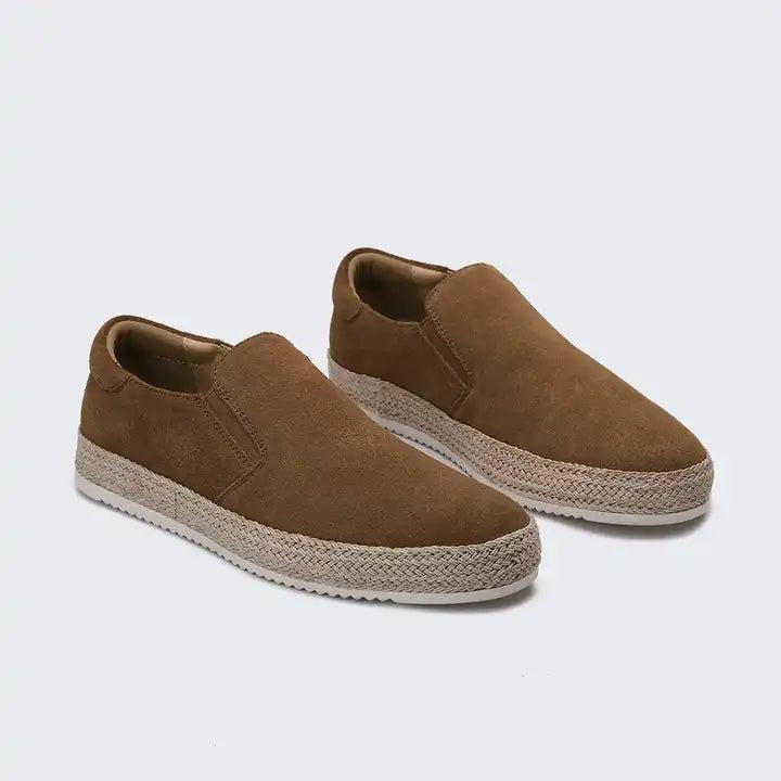 Men's Suede Slip-On Shoes Espadrille Sole Casual - Brown