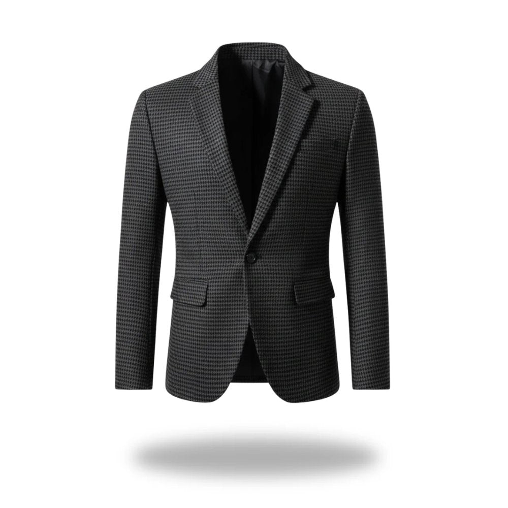 Men's Tailored Blazer Houndstooth Cotton Blend Slim Fit - Dark Grey