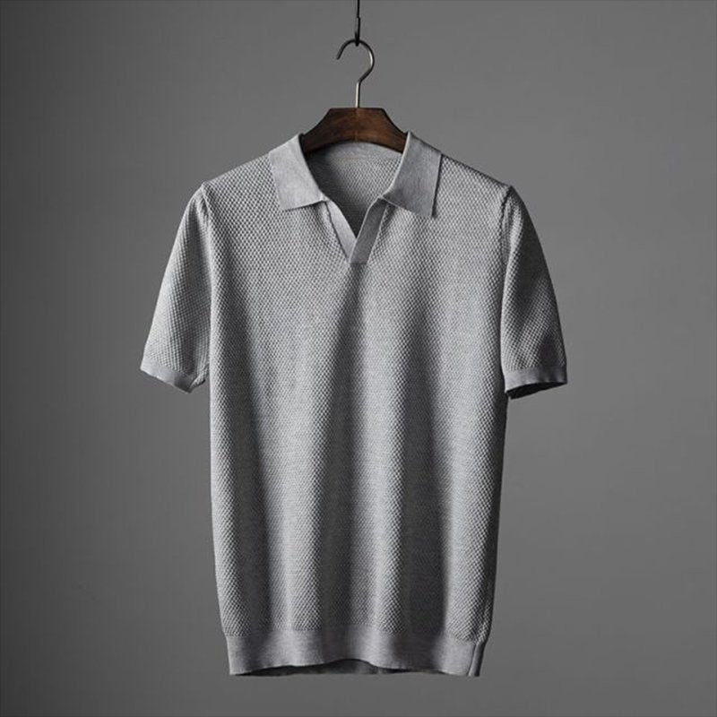 Men's Textured Knit Polo Shirt Short Sleeve Classic Fit - Gray