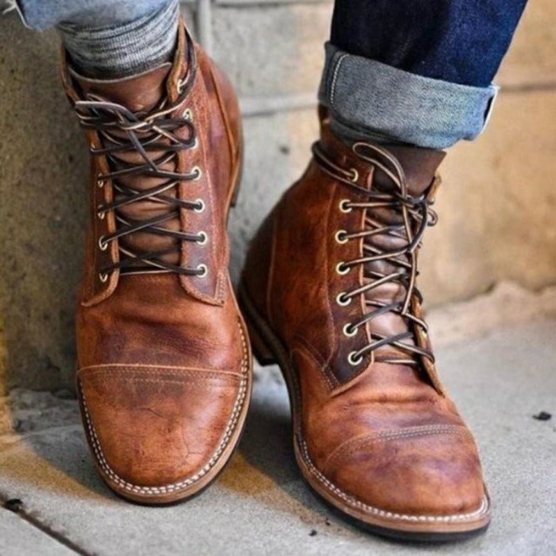 Men's Vintage Lace-Up Leather-Look Ankle Boots