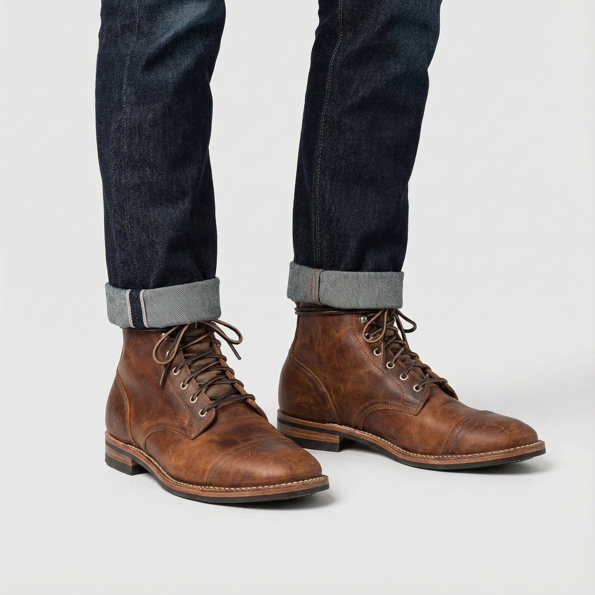 Men's Vintage Lace-Up Leather-Look Ankle Boots