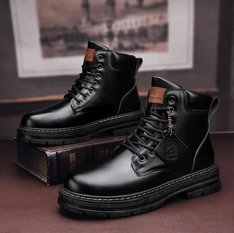 Men's work boots lace-up high-top leather construction - Black