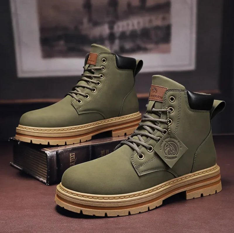 Men's work boots lace-up high-top leather construction - Green