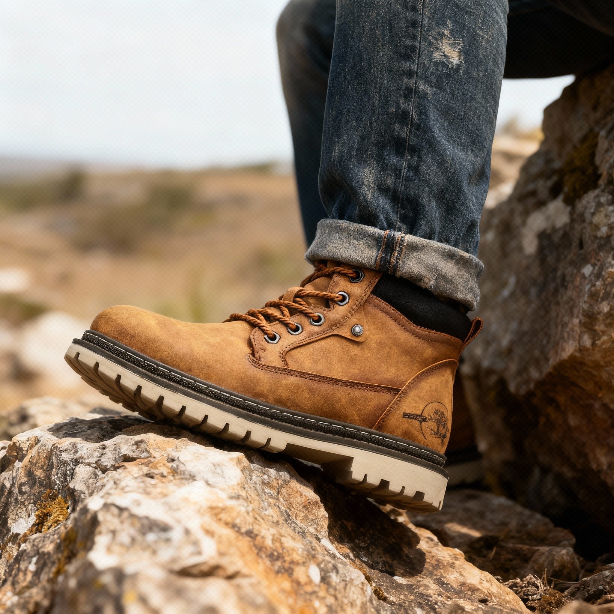 Men's Work Boots Lace-Up Leather Anti-Slip Cushioned