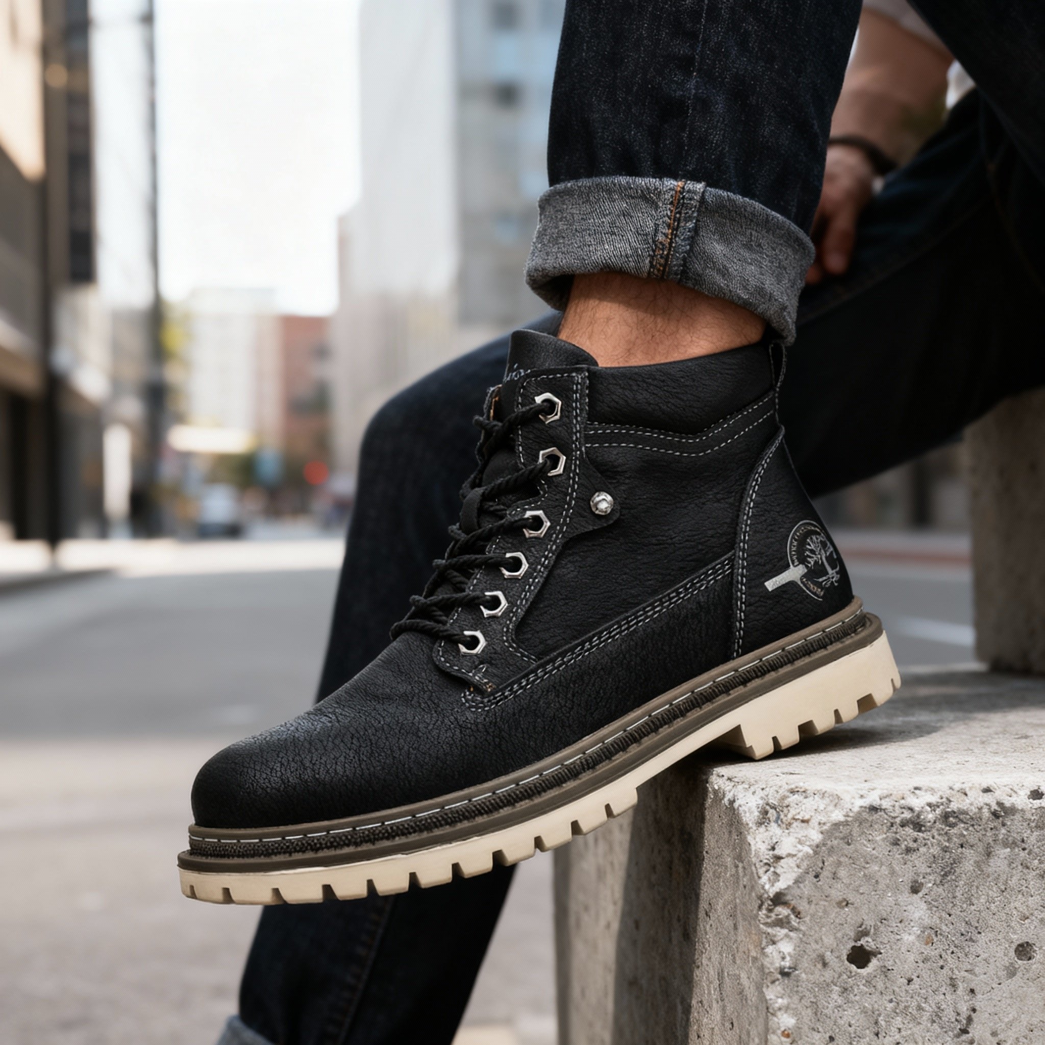 Men's Work Boots Lace-Up Leather Anti-Slip Cushioned