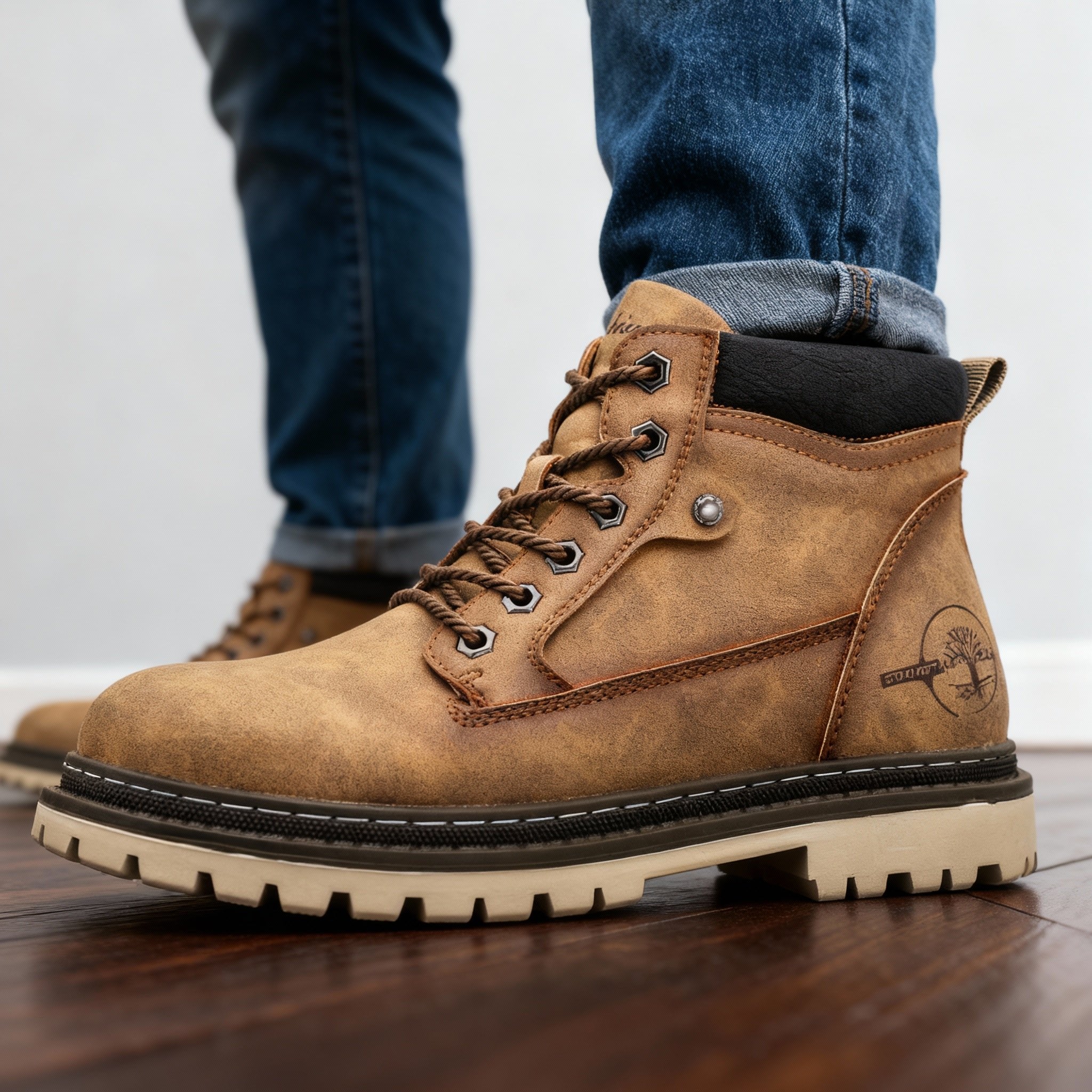 Men's Work Boots Lace-Up Leather Anti-Slip Cushioned