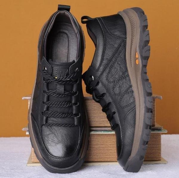 Men's Work Boots Leather Lace-Up Casual Safety Shoes - Black