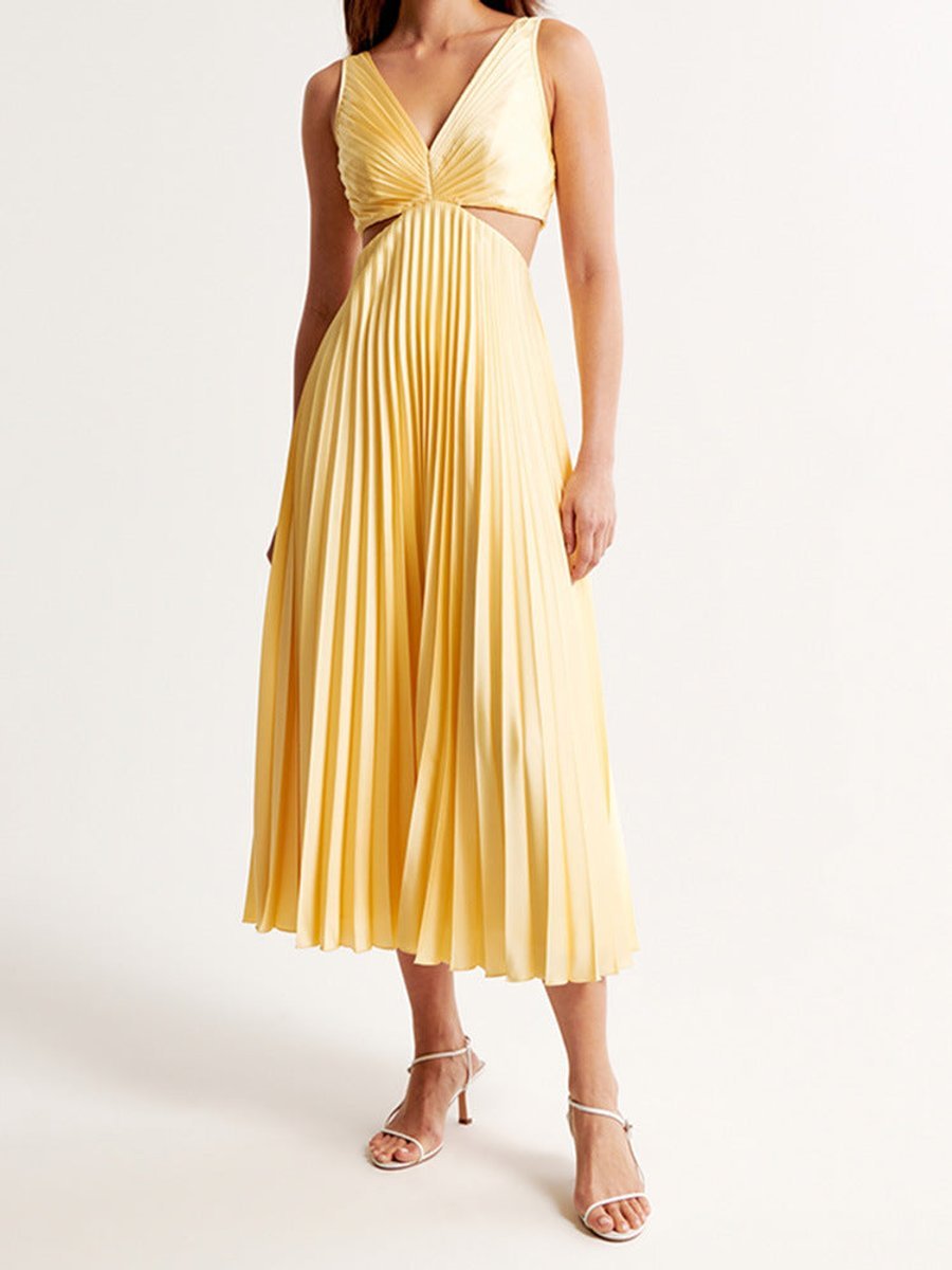 Mother of the Bride Dress Pleated Cutout V-Neck Maxi
