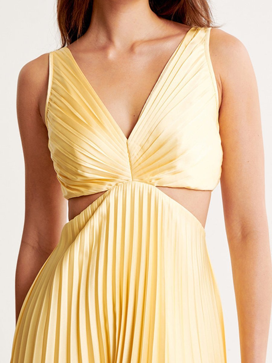 Mother of the Bride Dress Pleated Cutout V-Neck Maxi