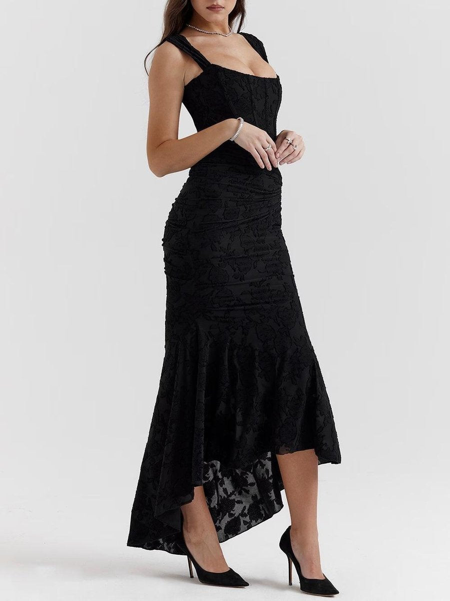 Mother of the Bride Dress Ruched Corset Mermaid Jacquard Lace Midi