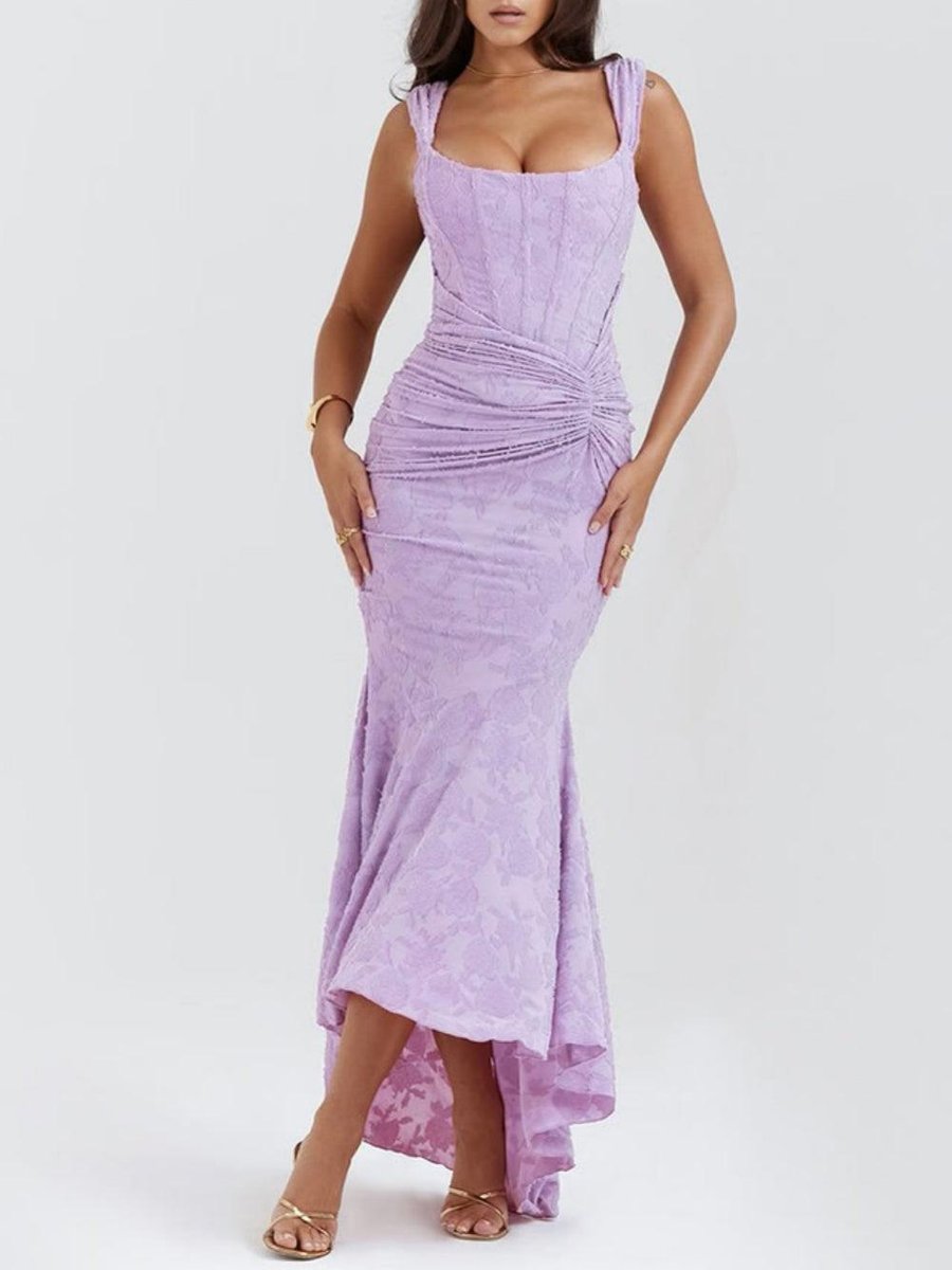Mother of the Bride Dress Ruched Corset Mermaid Jacquard Lace Midi