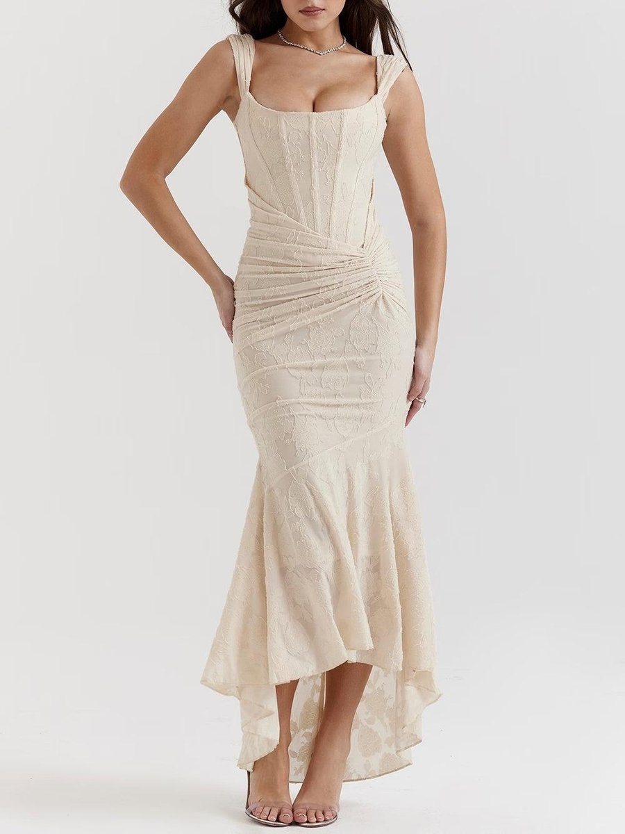 Mother of the Bride Dress Ruched Corset Mermaid Jacquard Lace Midi