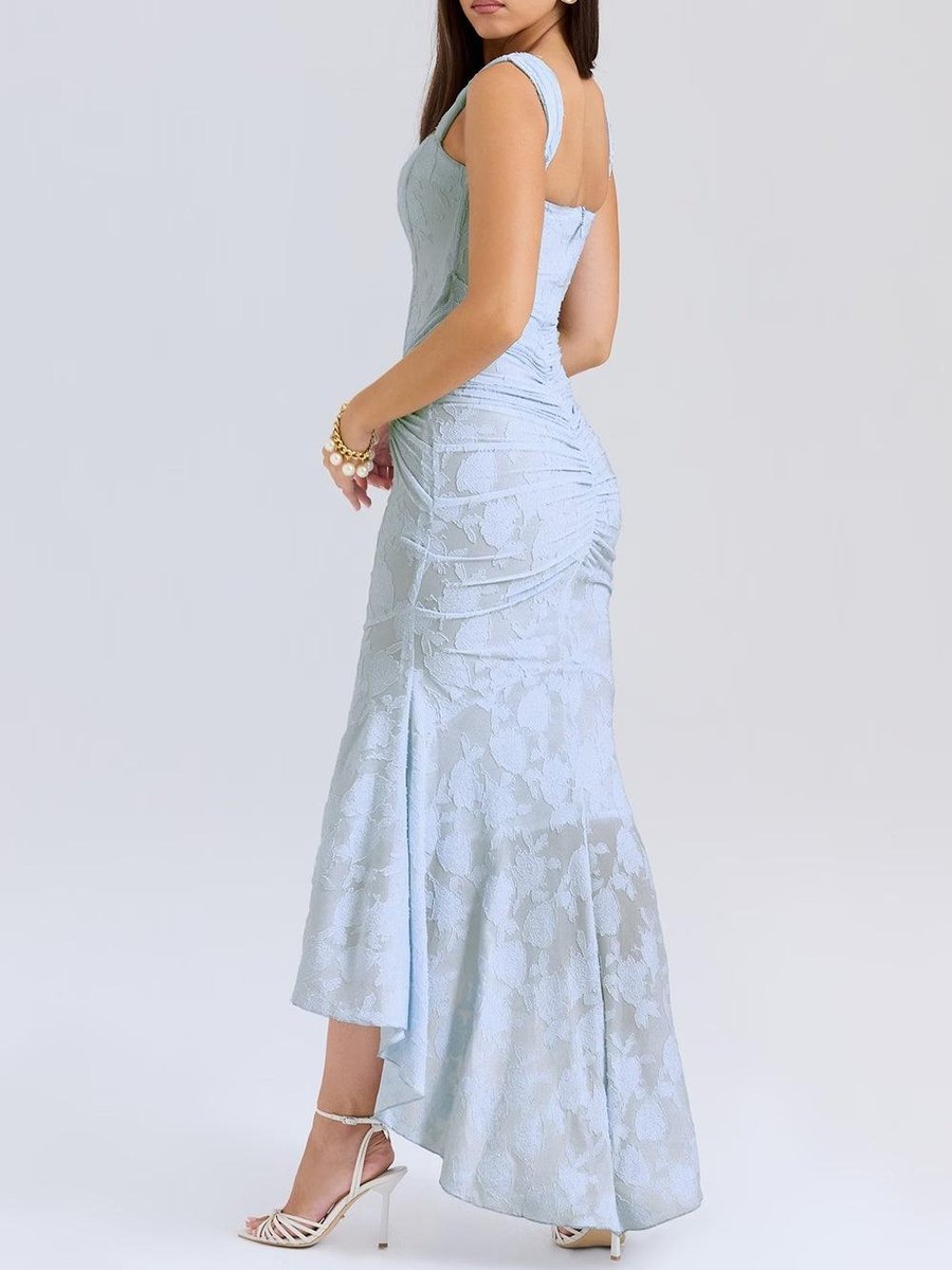 Mother of the Bride Dress Ruched Corset Mermaid Jacquard Lace Midi