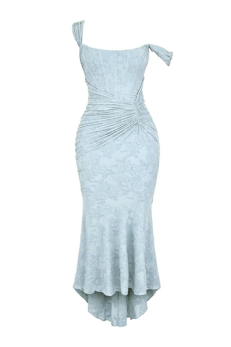Mother of the Bride Dress Ruched Corset Mermaid Jacquard Lace Midi