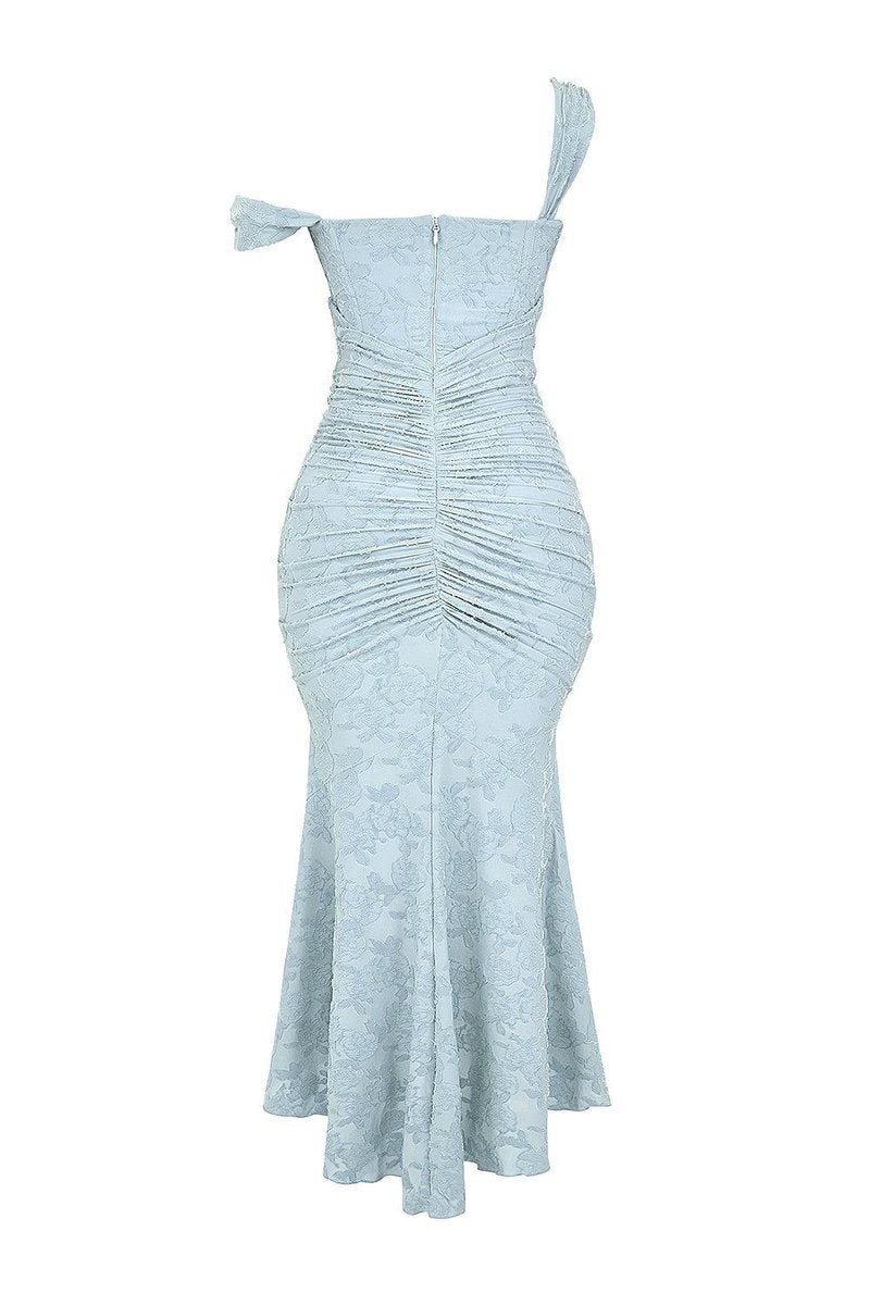 Mother of the Bride Dress Ruched Corset Mermaid Jacquard Lace Midi