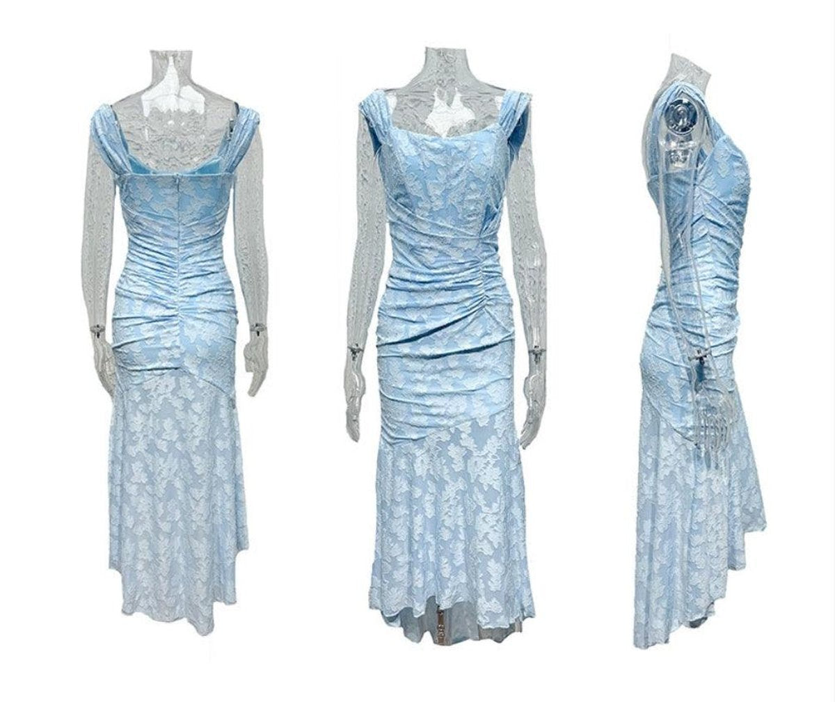 Mother of the Bride Dress Ruched Corset Mermaid Jacquard Lace Midi