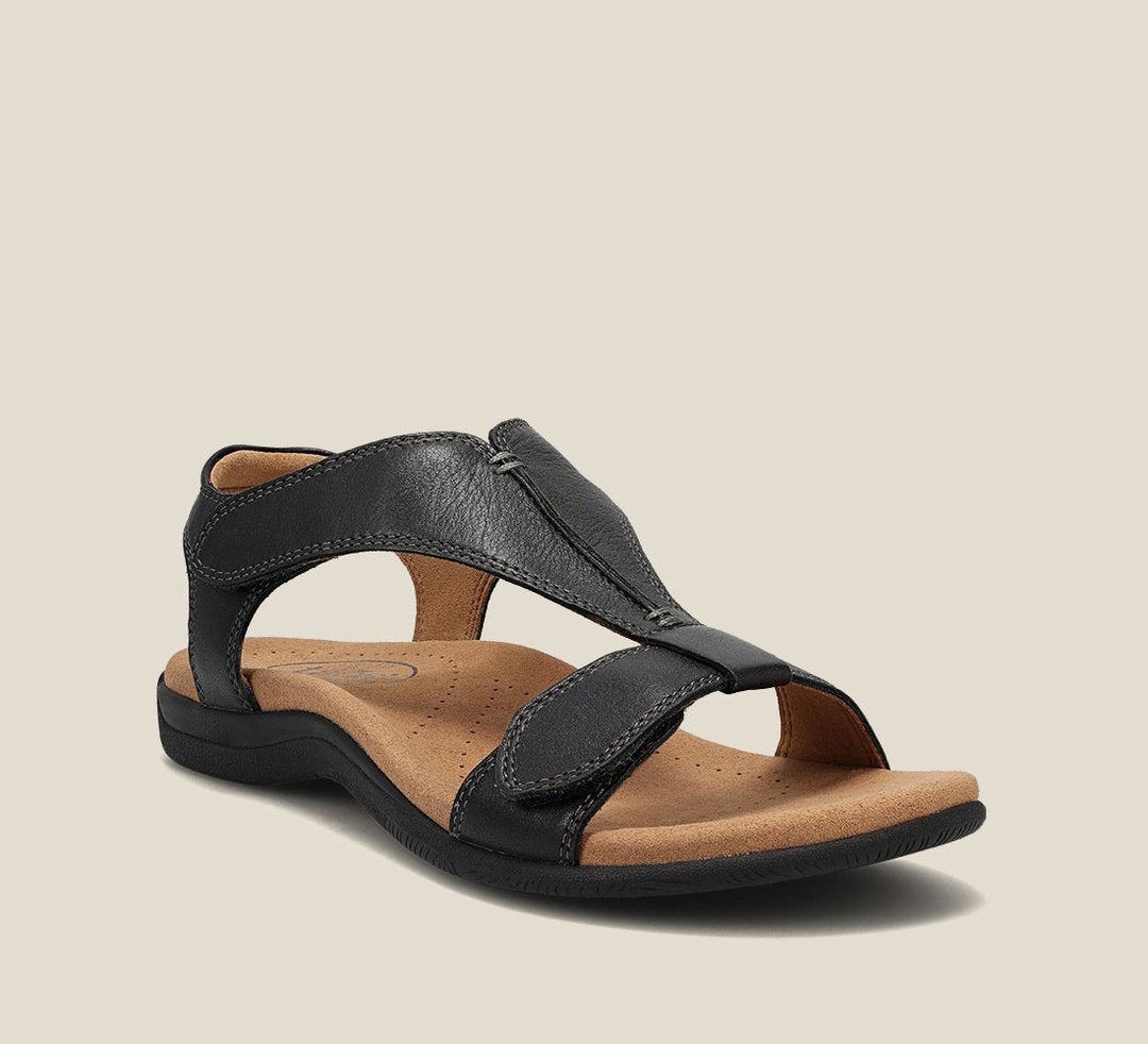 Orthopedic T-Strap Sandals Memory Foam Velcro Comfort - Black