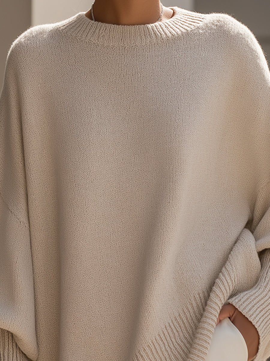Oversized Wool Blend Sweater Asymmetrical Hem Drop Shoulder
