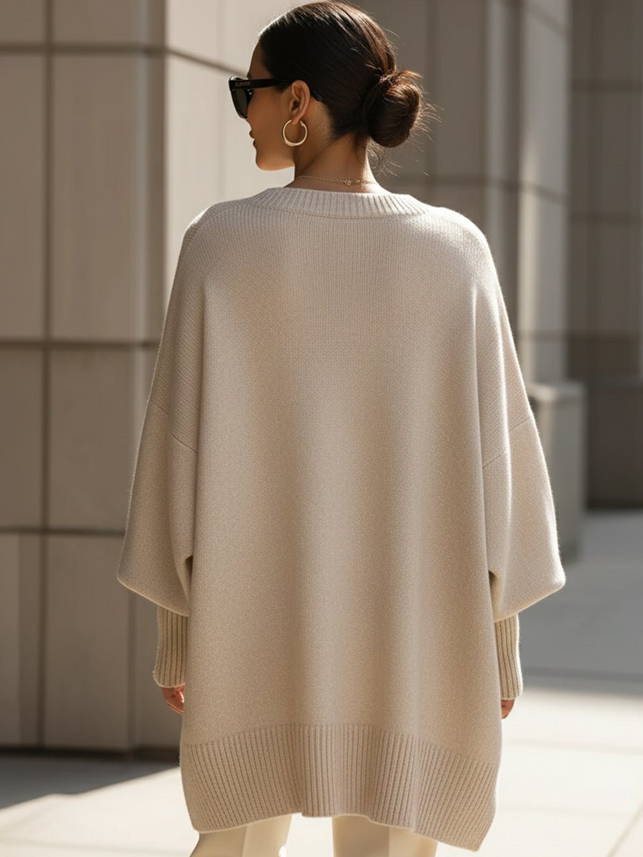 Oversized Wool Blend Sweater Asymmetrical Hem Drop Shoulder