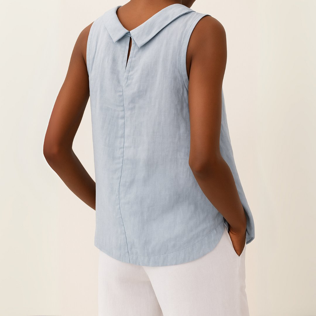 Sleeveless Roll Collar Top Feminine Cut Relaxed Fit
