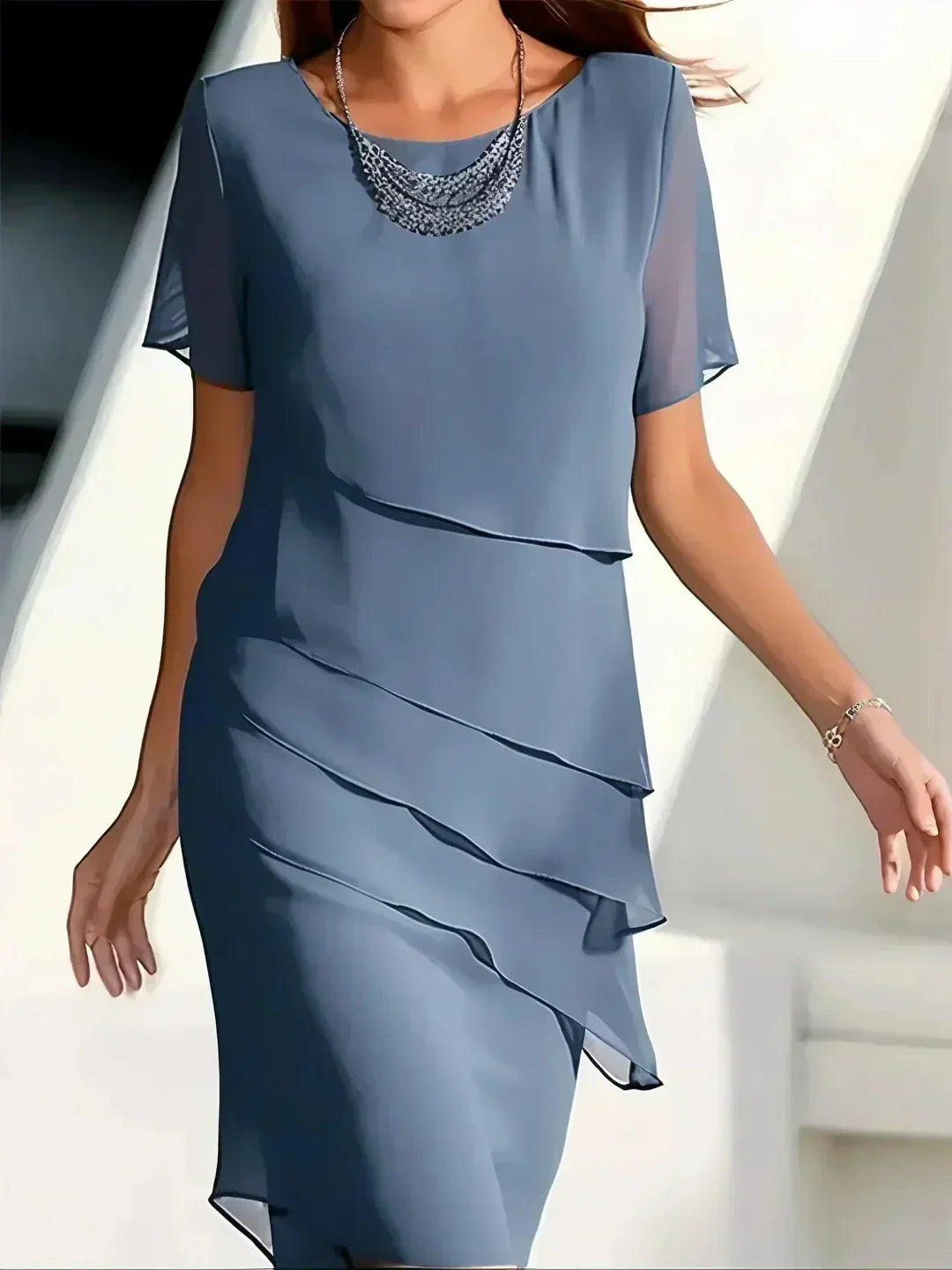 tummy control cocktail dress Sophie Stylish Tummy-Control Extra Light Wash Denim RS6D67E ALLLIST Womens Dresses Long Size:US 11 | EU 44