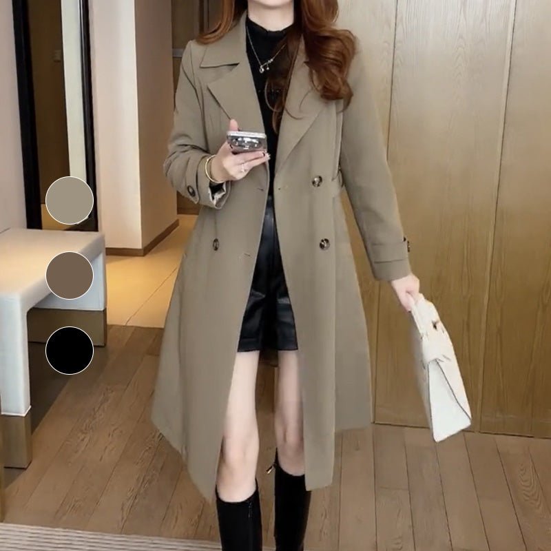 Trench Coat Double Breasted Belted Long Sophisticated