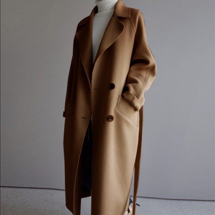 Trench Coat Double-Breasted Tailored Winter Long - Brown