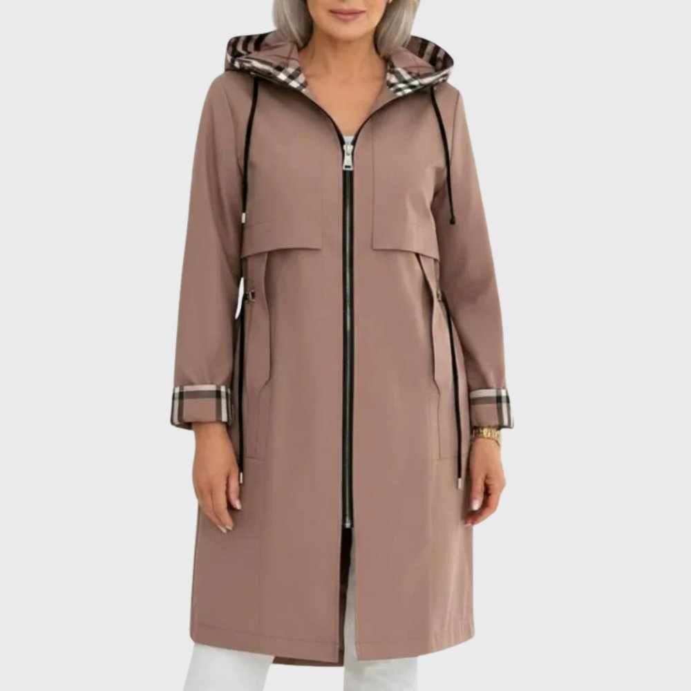 Trench Coat Lightweight Hooded Women's Long Casual - Brown
