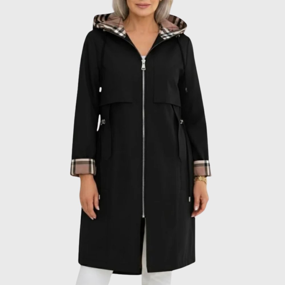 Trench Coat Lightweight Hooded Women's Long Casual - Black