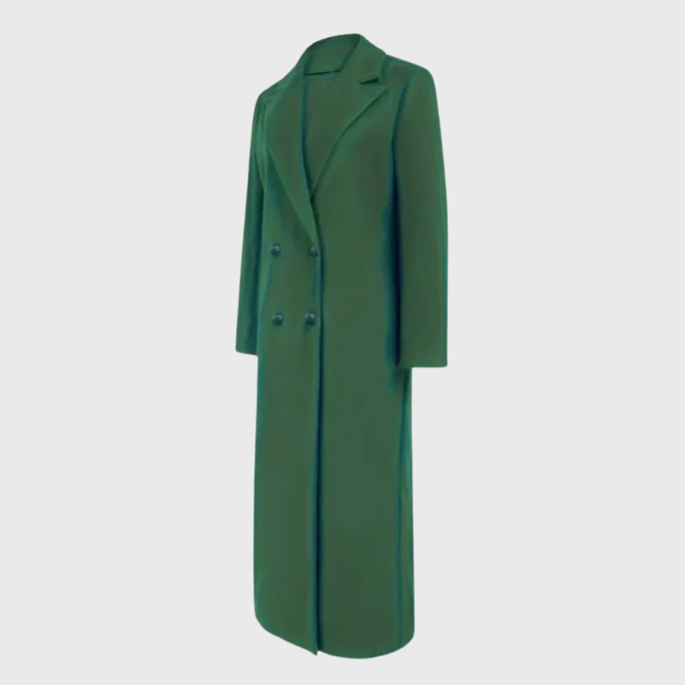 Trench Coat Longline Winter Double Breasted Black - Green