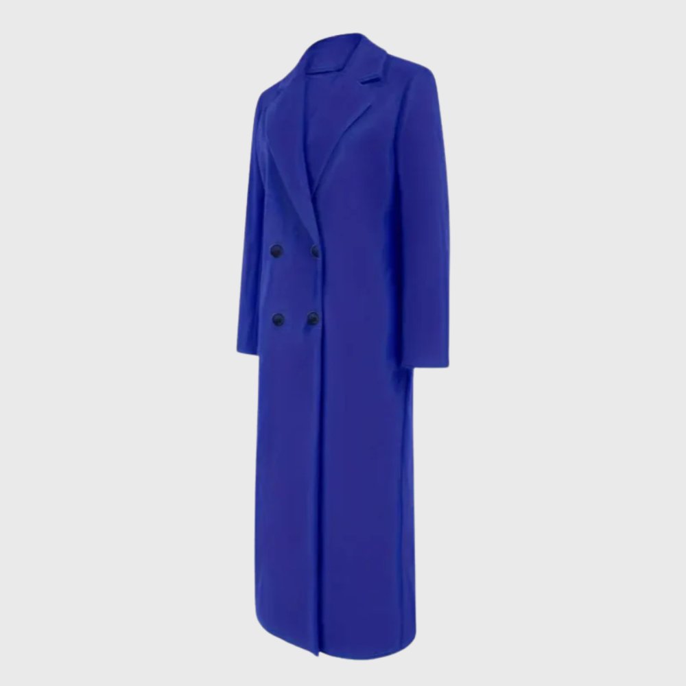 Trench Coat Longline Winter Double Breasted Black - Blue