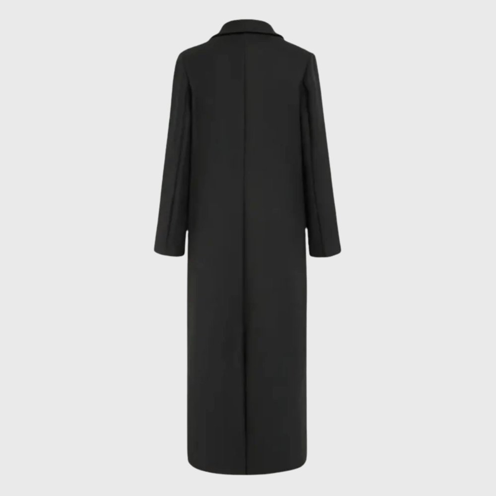 Trench Coat Longline Winter Double Breasted Black